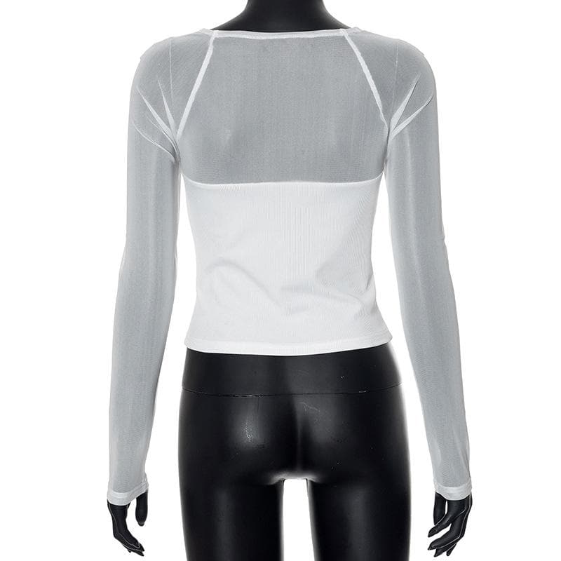 Long sleeve square neck ribbed patchwork top