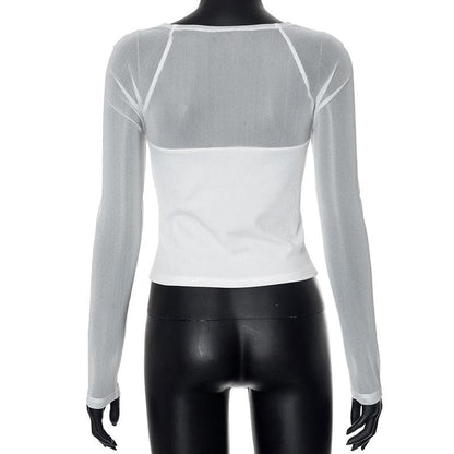 Long sleeve square neck ribbed patchwork top