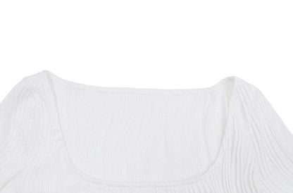 Textured u neck solid long sleeve corset crop top