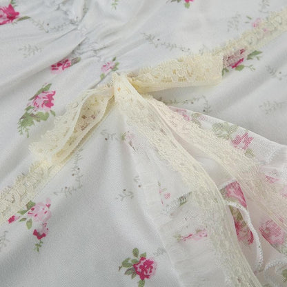 Lace hem bowknot ruched flower print cami top