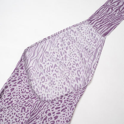 Halter leopard print sheer mesh backless maxi dress