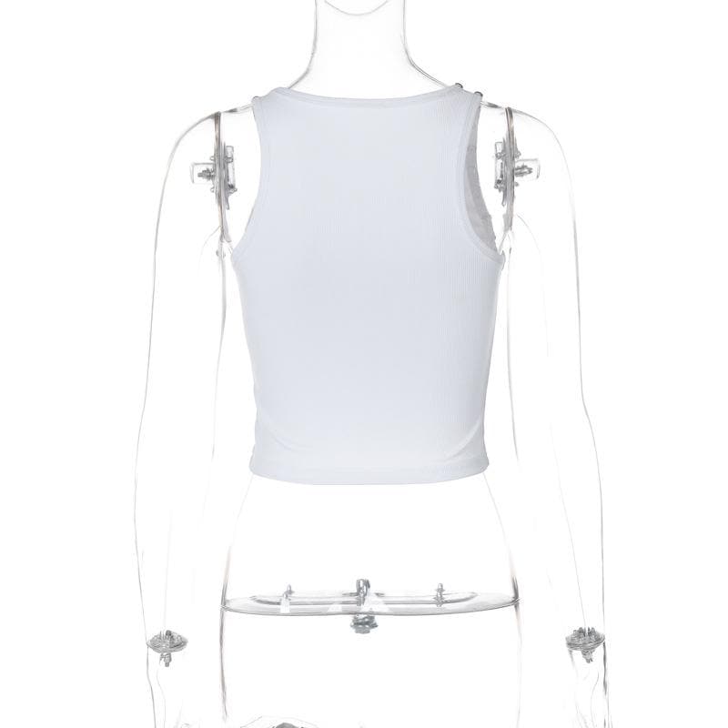 U neck beaded ribbed "kiss" pattern tank top
