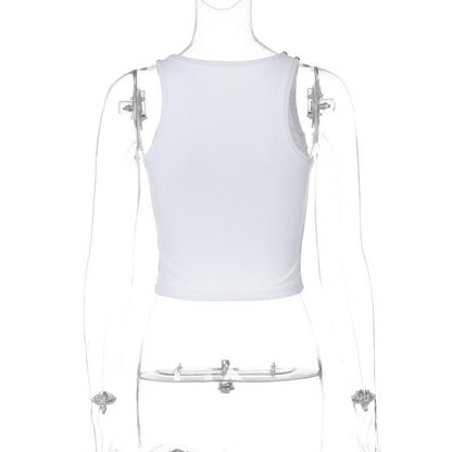 U neck beaded ribbed "kiss" pattern tank top