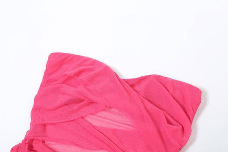 Mesh ruched hollow out see through tube cut out maxi dress-final-sale