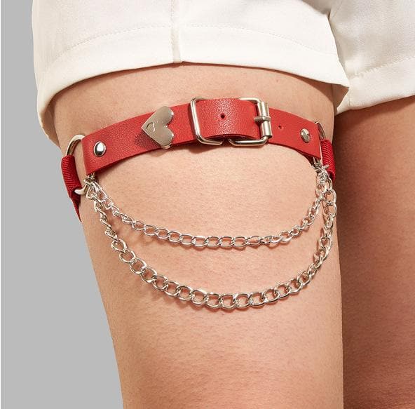 PU leather metal chain adjustable thigh band