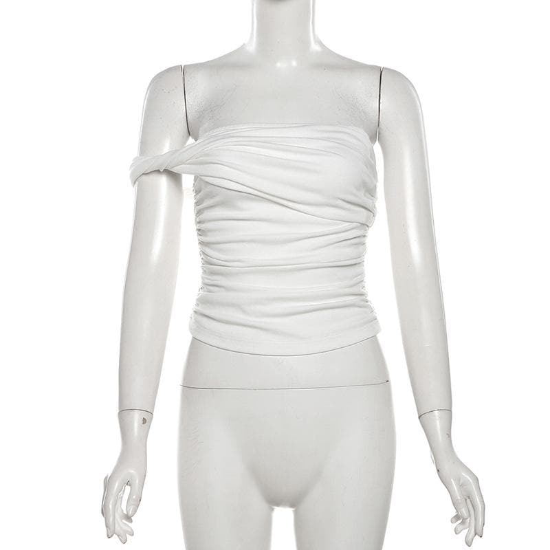 Irregular off shoulder ruched solid top