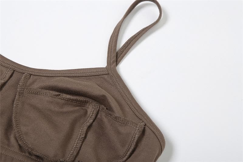 Stitch v neck solid backless high rise cami pant set