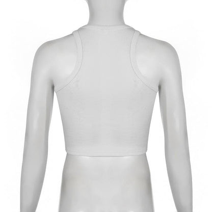U neck letter embroidery ribbed tank top