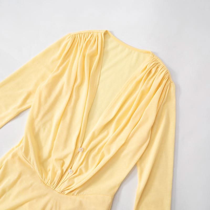 Long sleeve v neck button maxi dress