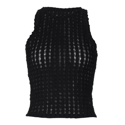Sleeveless crewneck textured tank top