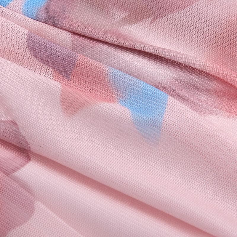 Halter drawstring ruched mesh print top