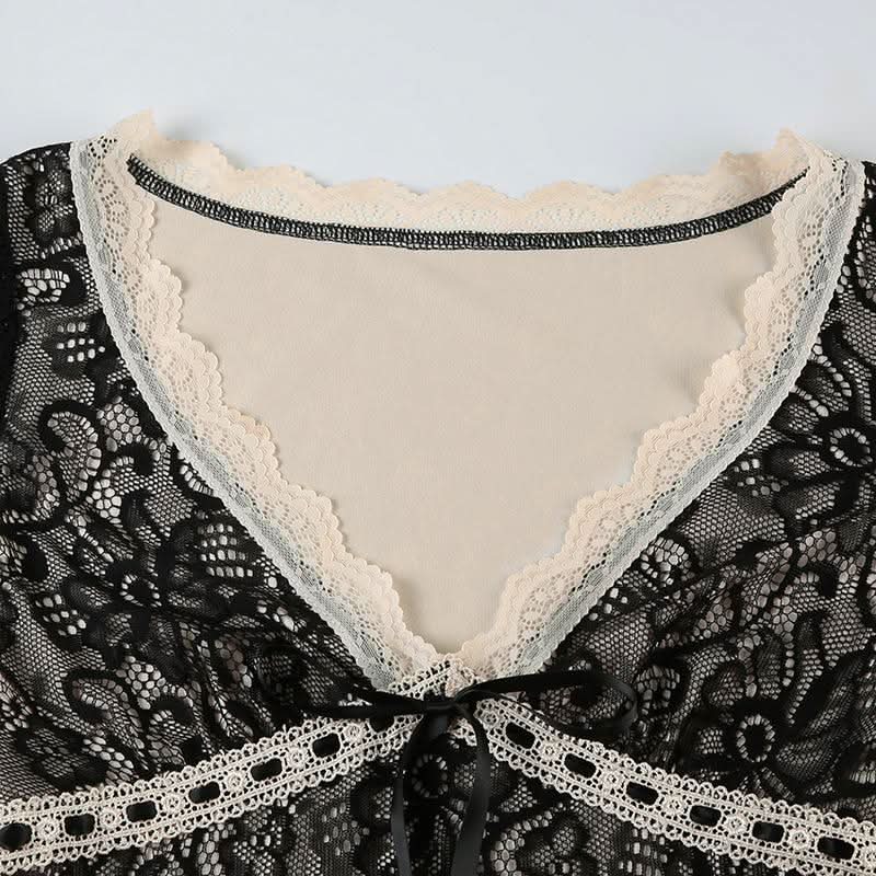 Long flared sleeve lace bowknot top