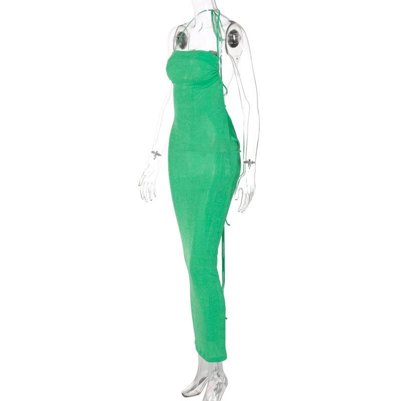Halter Criss Cross Tie Back Cowl Back Maxi Dress