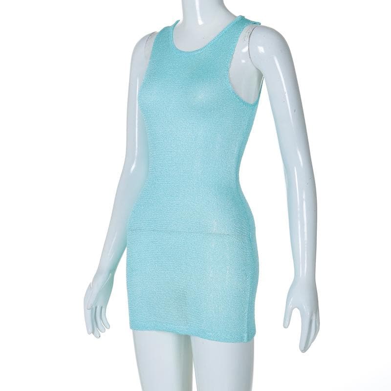 Sleeveless u neck knitted solid mini dress