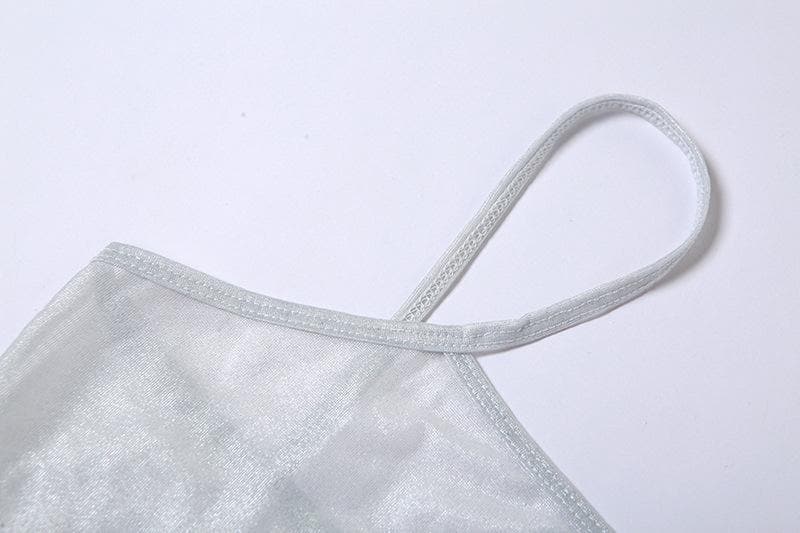 Sheer mesh see through backless solid cami maxi dress