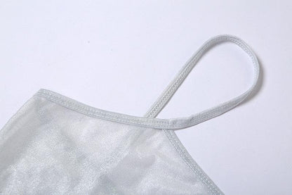 Sheer mesh see through backless solid cami maxi dress