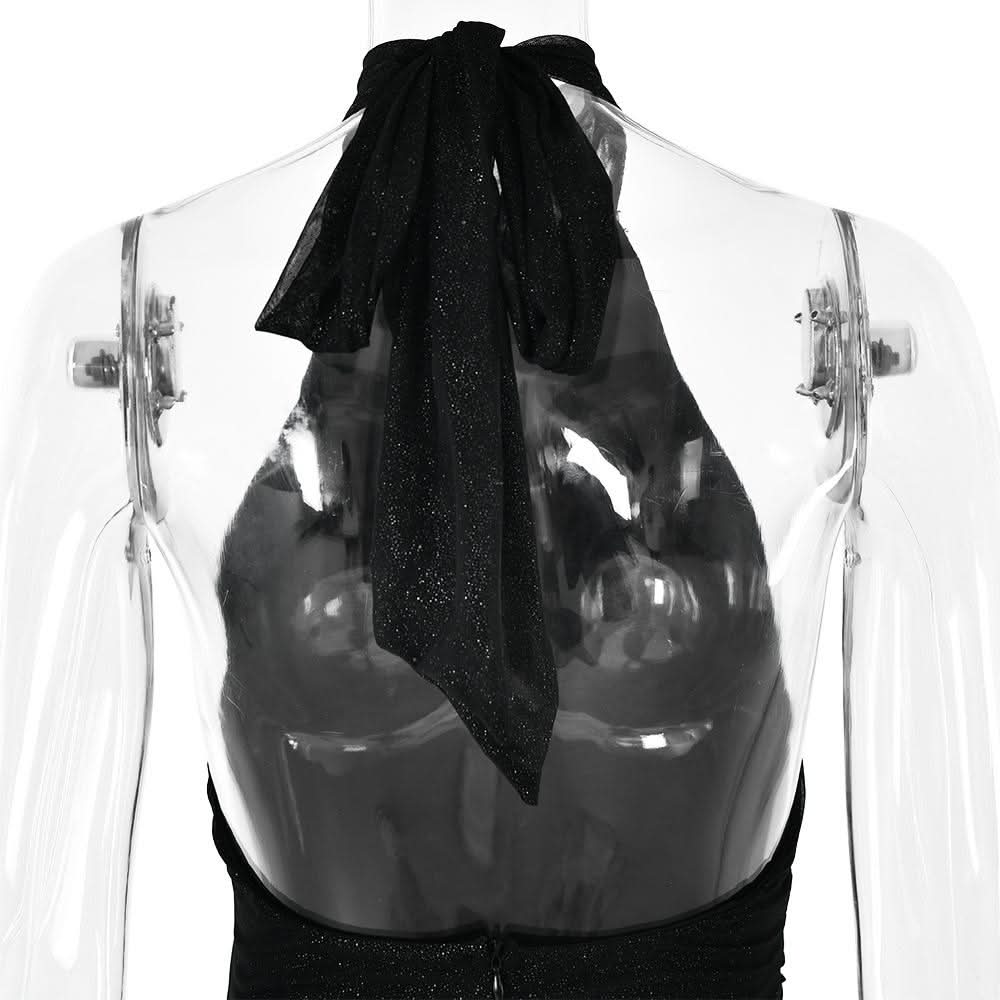 Halter self tie irregular backless slit maxi dress