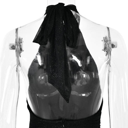 Halter self tie irregular backless slit maxi dress