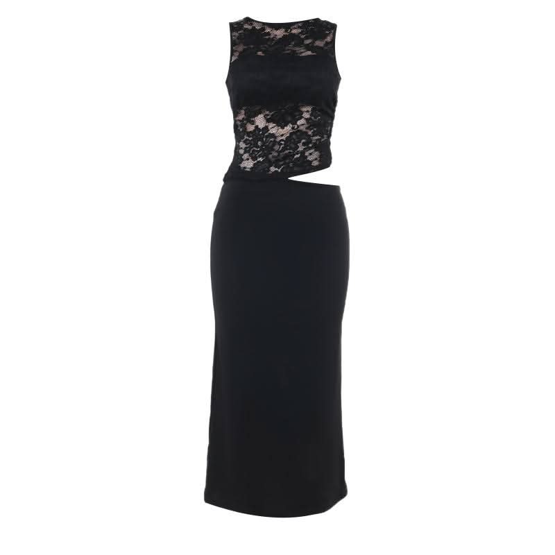 Sleeveless lace hollow out cut out maxi dress