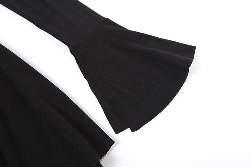 Flower applique off shoulder long flared sleeve slit mini dress-final-sale