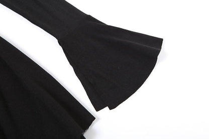 Flower applique off shoulder long flared sleeve slit mini dress-final-sale