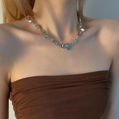 Multicolor stone irregular choker necklace