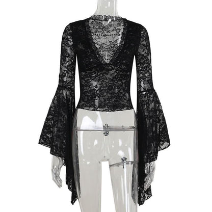 Long sleeve v neck lace top