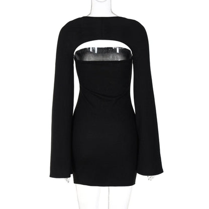 Long sleeve solid shrug tube 2 piece mini dress