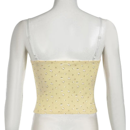 Flower applique v neck print lace hem textured cami top