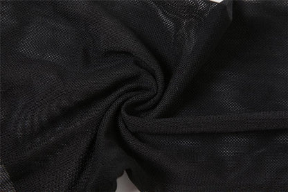 Mesh patchwork contrast long sleeve gloves low cut backless crop top