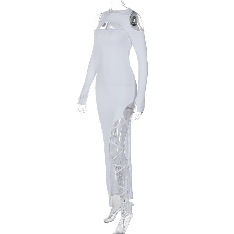 Long sleeve off shoulder hollow out cut out maxi dress