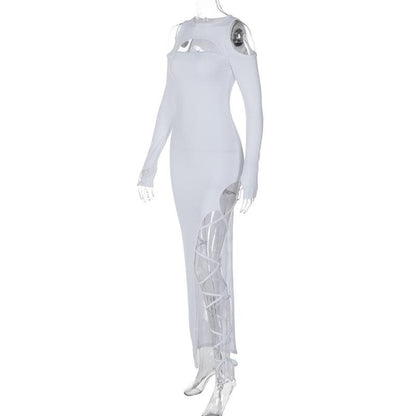 Long sleeve off shoulder hollow out cut out maxi dress