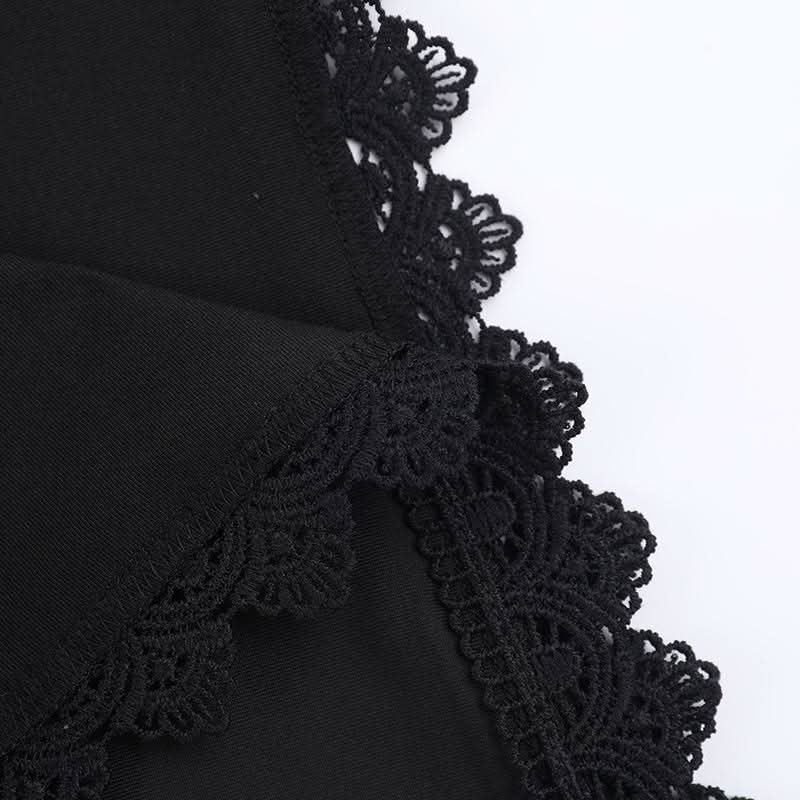 Hoodie long sleeve lace hem embroidery hollow out cut out mini dress