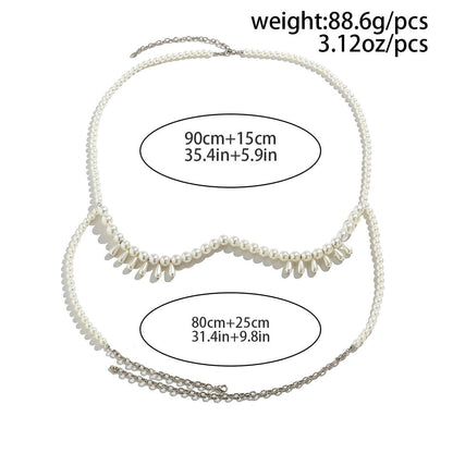 Faux pearl beaded tassels body chain