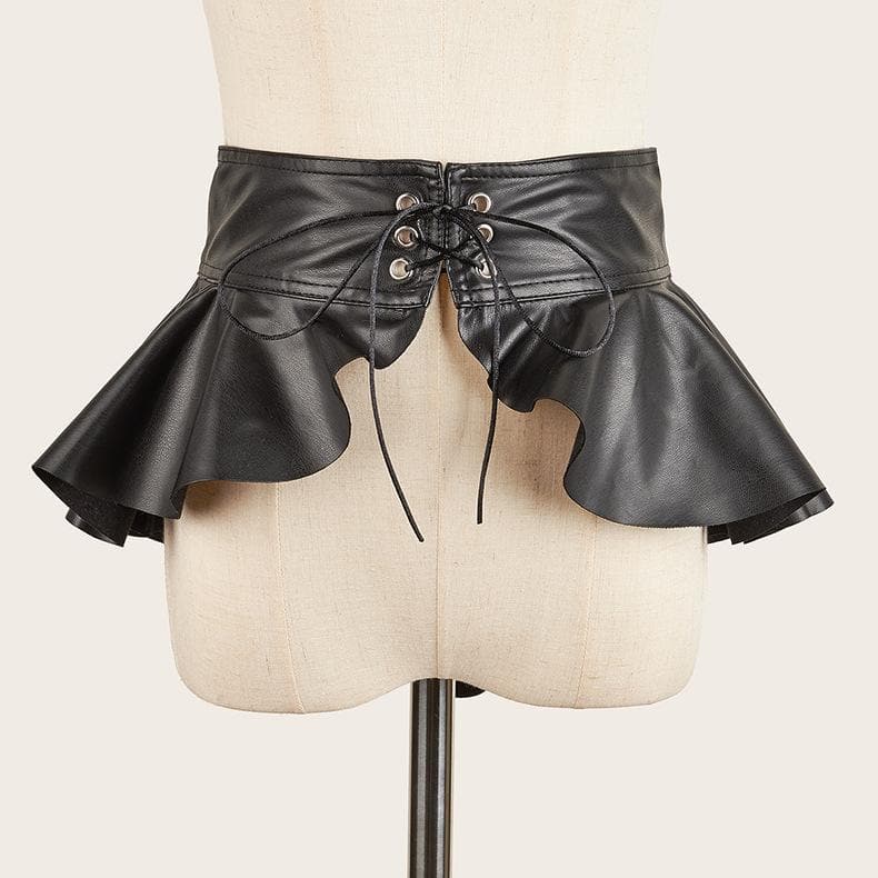 PU leather lace up ruffle corset