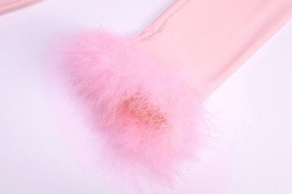 Feather knotted mesh see through long sleeve crop top