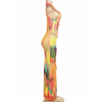 Stitch sleeveless contrast high neck maxi dress-final-sale