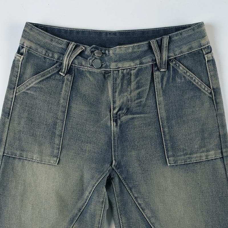 Straight leg button low rise jeans