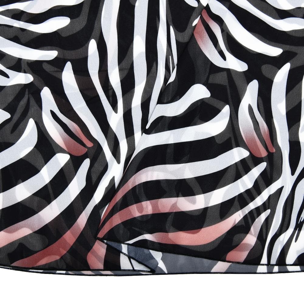 Long sleeve zebra print mesh see through patchwork maxi dress