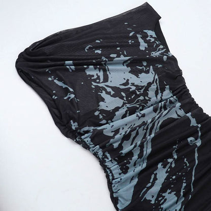 Print mesh patchwork maxi dress