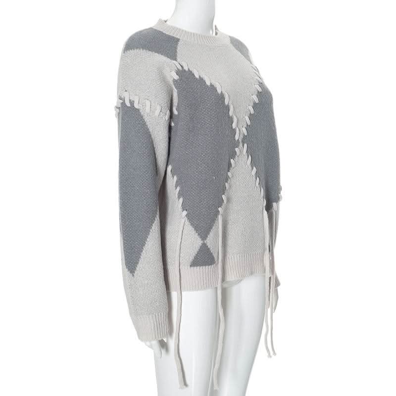 Long sleeve knitted crewneck contrast top