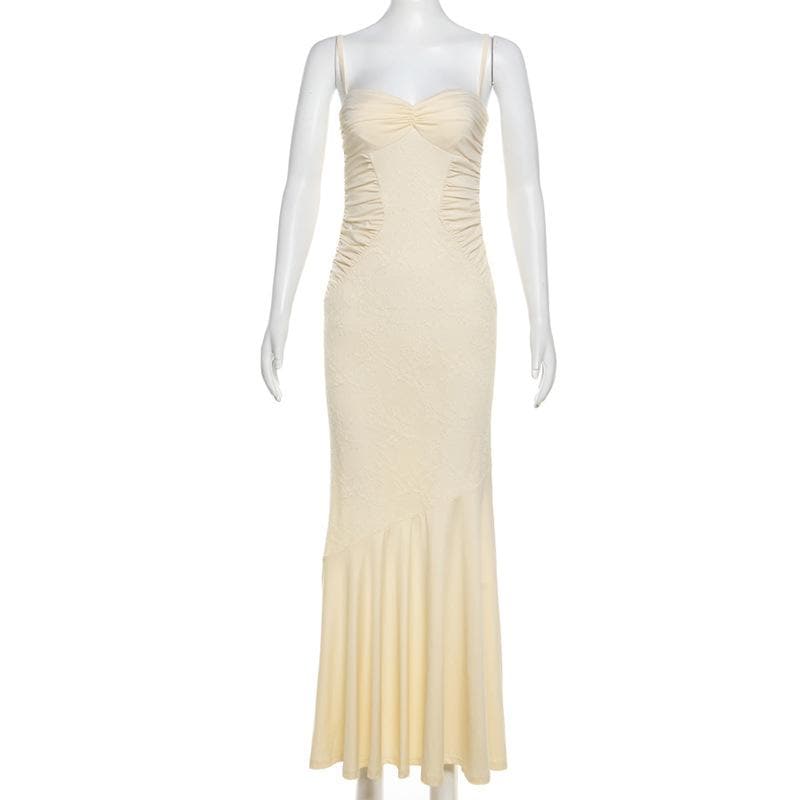 Ruched backless sweetheart neck cami maxi dress