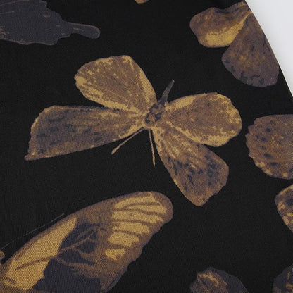 Halter butterfly print backless mesh maxi dress