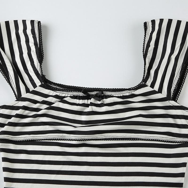 Striped print cap sleeve bowknot pant set