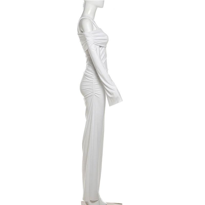 Long sleeve square neck ruched cami maxi dress