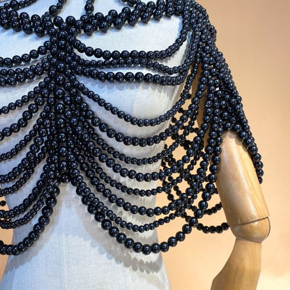 Beaded high neck hollow out metal chain cut out top