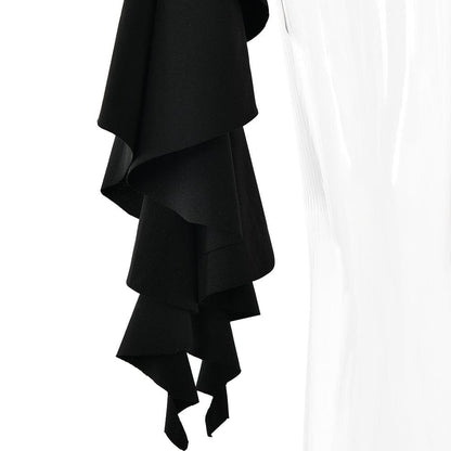 Halter ruched flower applique ruffle mini dress