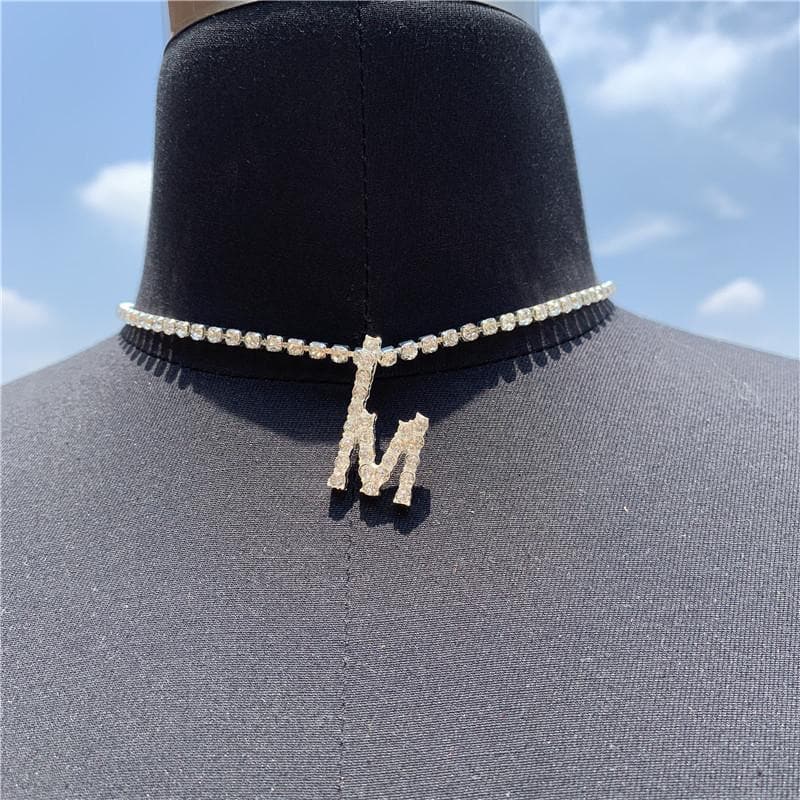 Initials pendant rhinestone chocker