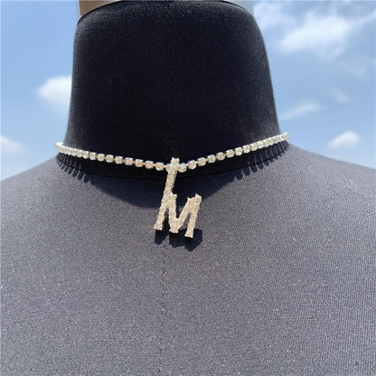 Initials pendant rhinestone chocker