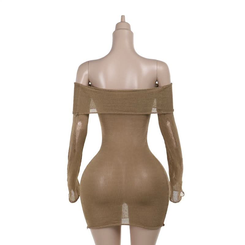 Long sleeve off shoulder knitted mini dress